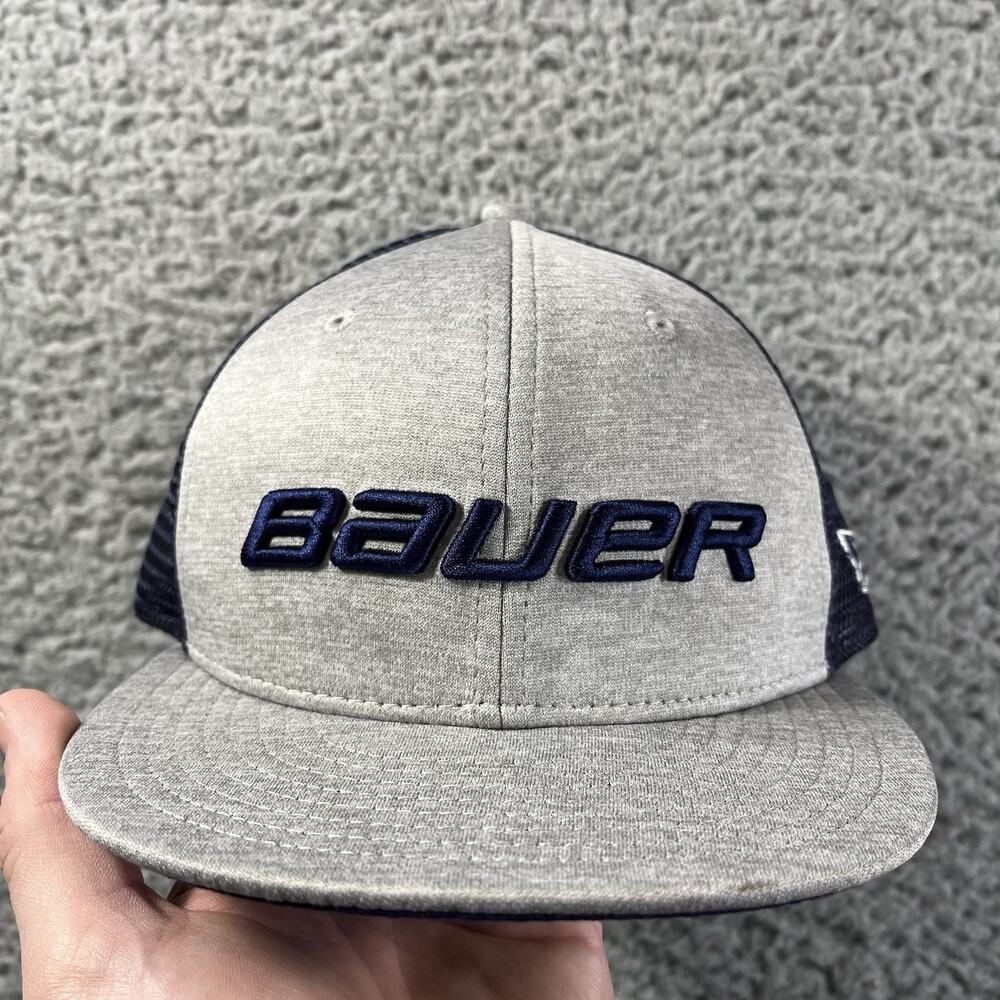 Bauer Hockey Hat Youth New Era 9FIFTY Snapback Trucker Cap Grey Navy Blue